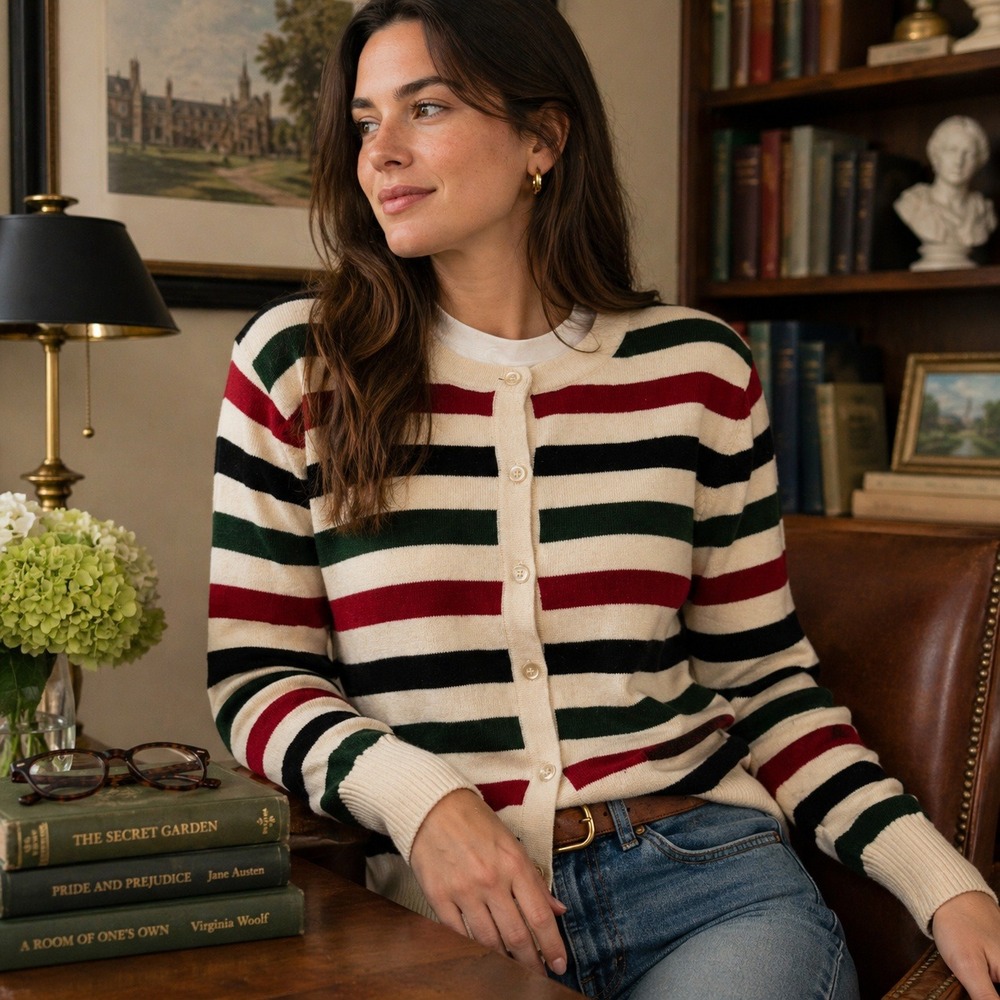 Circus Womens Cardigan Sweater Sz M Striped Preppy Retro Academia Layering